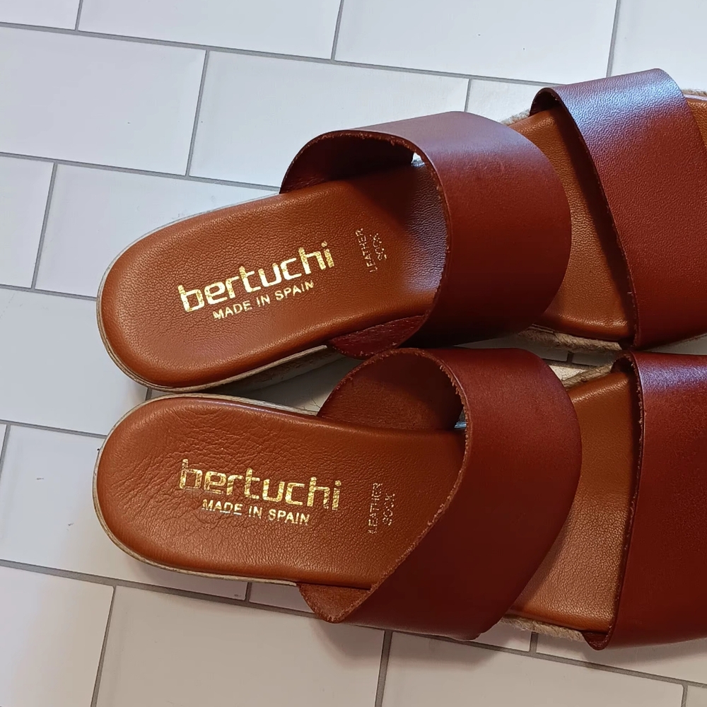 bertuchi Sandals Women Leather Upper Espadrille Slide Brown Sz9 (40) Made Espain - Picture 3 of 9
